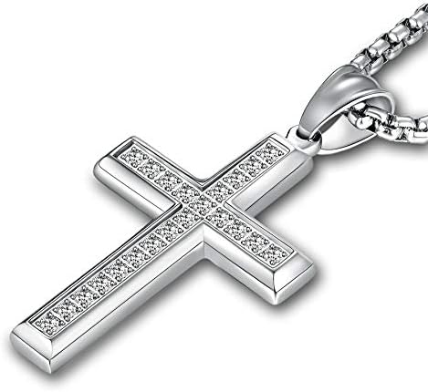 YL Men's Cross Necklace 316L Stainless Steel Jesus Ankh Pendant Rolo Chain Jewelry