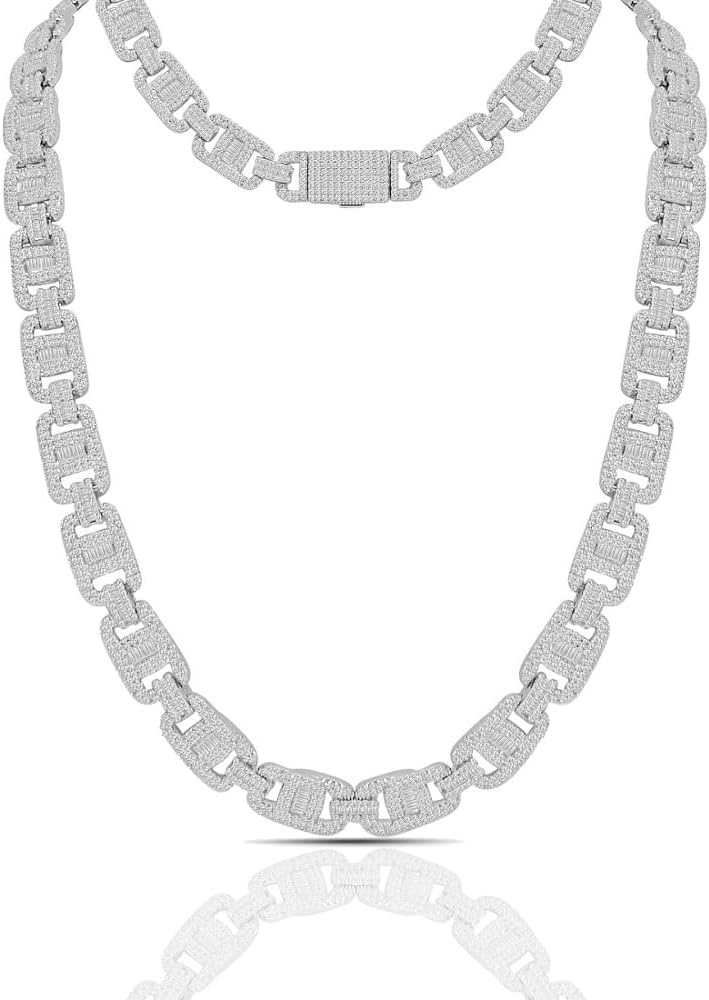 98+ Grams VVS1/D 24.84 Cwt. Authentic Moissanite Diamond Real Italian Silver 14K Gold Finish Infinity Mariner Link Chain Neckless 10mm/22"
