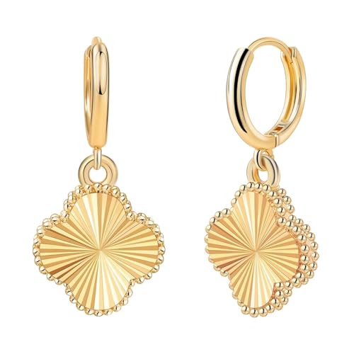 Clover Earrings for Women - 14K Gold Plated Four Leaf Drop Dangle Hoop Earring Hypoallergenic True Non Tarnish Lightweight Jewelry Lucky Gift for Birthday Christmas Trendy Jewelry/Gold Dangle Earring