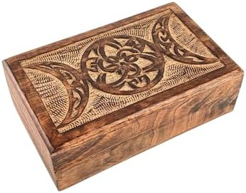 Premium Wooden Mini Jewellery Box Celtic Moon Design-Trinket Box for Ladies-Jewellery Storage Case-Antique Look-Traditionally Handcrafted Keepsake Box Jewellery Organiser-Home Decor White