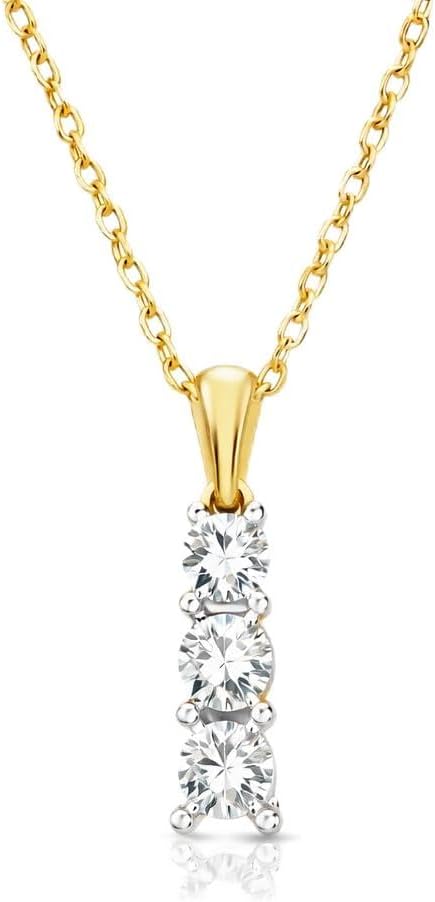 GILDED Itsy Bitsy 14KT Gold Plated Sterling Silver .25 Cttw Lab Grown Diamond Three-Stone Vertical Drop Pendant Necklace | Diamond Color F | Clarity SI | Brilliant Cut | Gift for Women