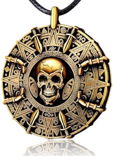 UNKENBO® Pirate Necklace for Men Women - Double-Sided Antique Brass Pirate Accessories, Cursed Skull Coin Medallion Jewelry, Authentic Halloween Cosplay Costume Jewelry Pendant Gift