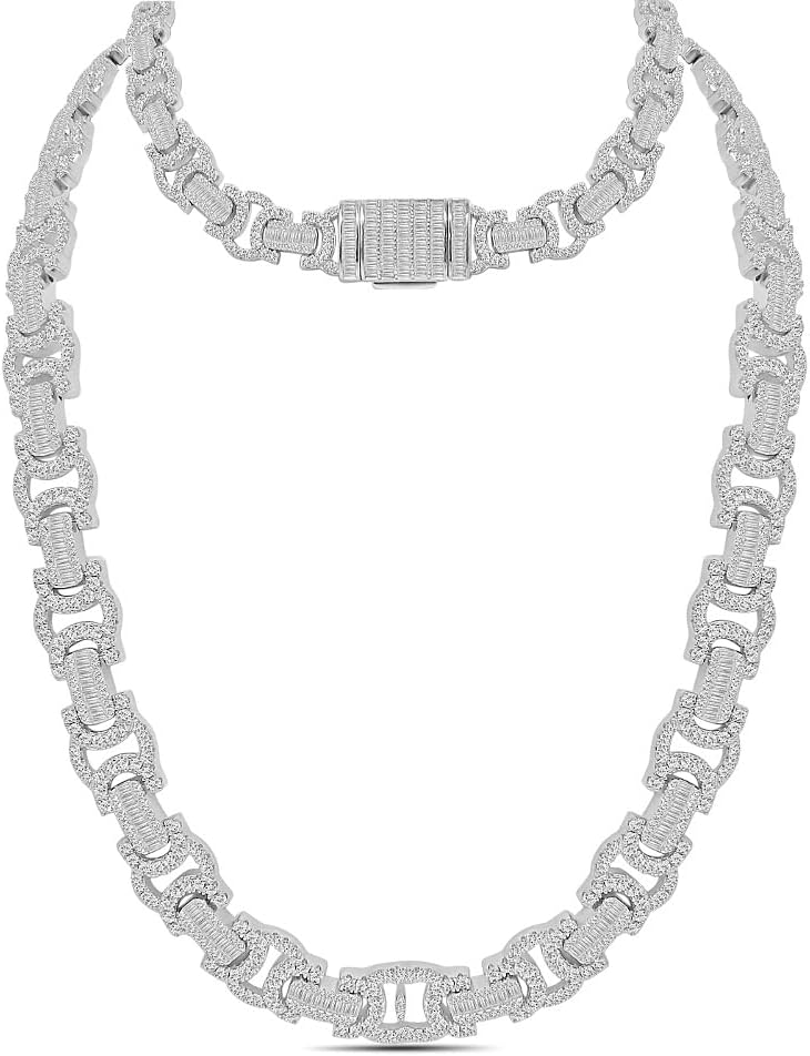 Azara & Co 162+ Grams VVS1/D 45.45 Cwt. Genuine Baguette Moissanite Diamond Real Silver 14K Gold Finish Mariner Cuban Curb Link Chain Neckless 15mm/22
