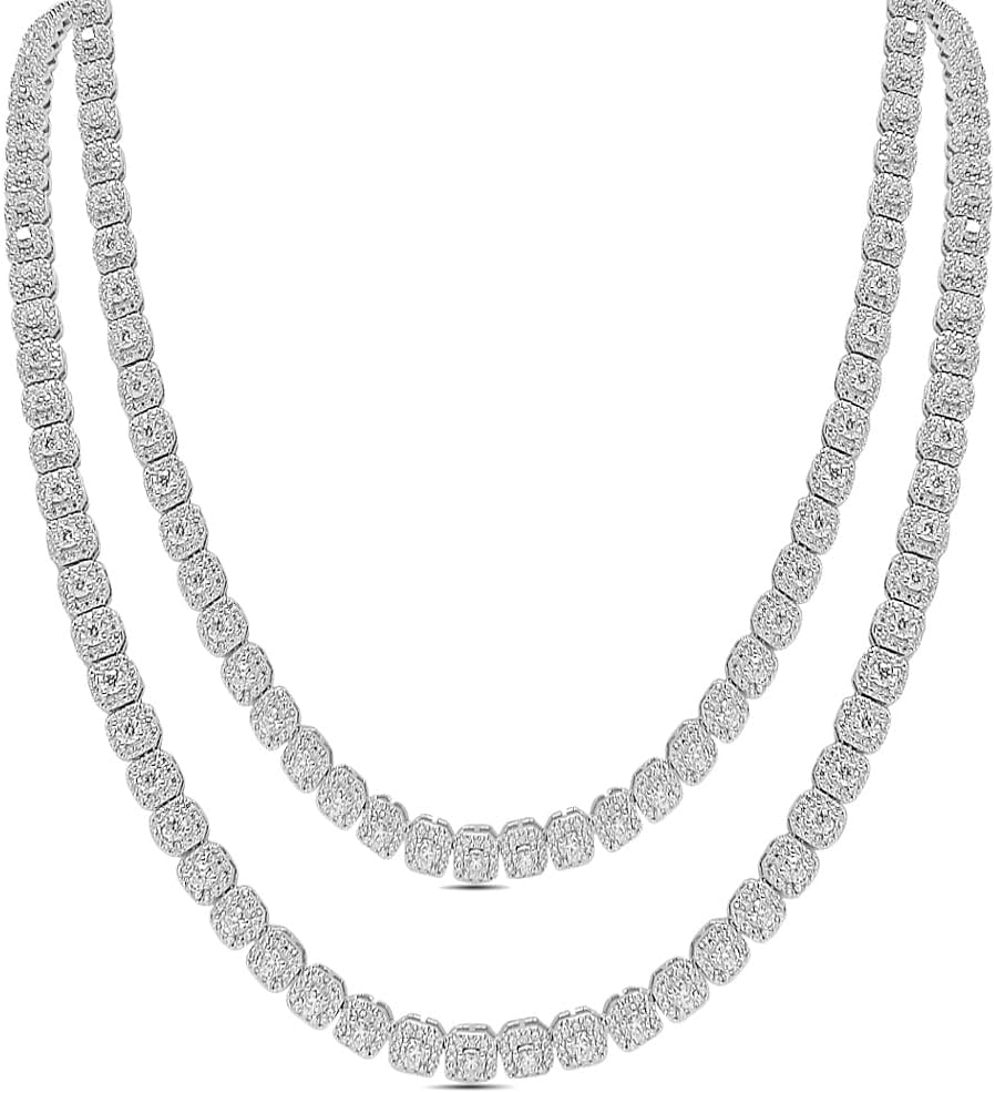 Real Genuine Hand Set 25.65 Cwt. VVS/D Certified Authentic Moissanite Diamond 14K Micron Gold Finish 8mm Square Clustered Tennis Link Chain Neckless 39 Grams (G.R.A AUTHENTICITY CERTIFICATE WARRENTY CARD INCLUDED)