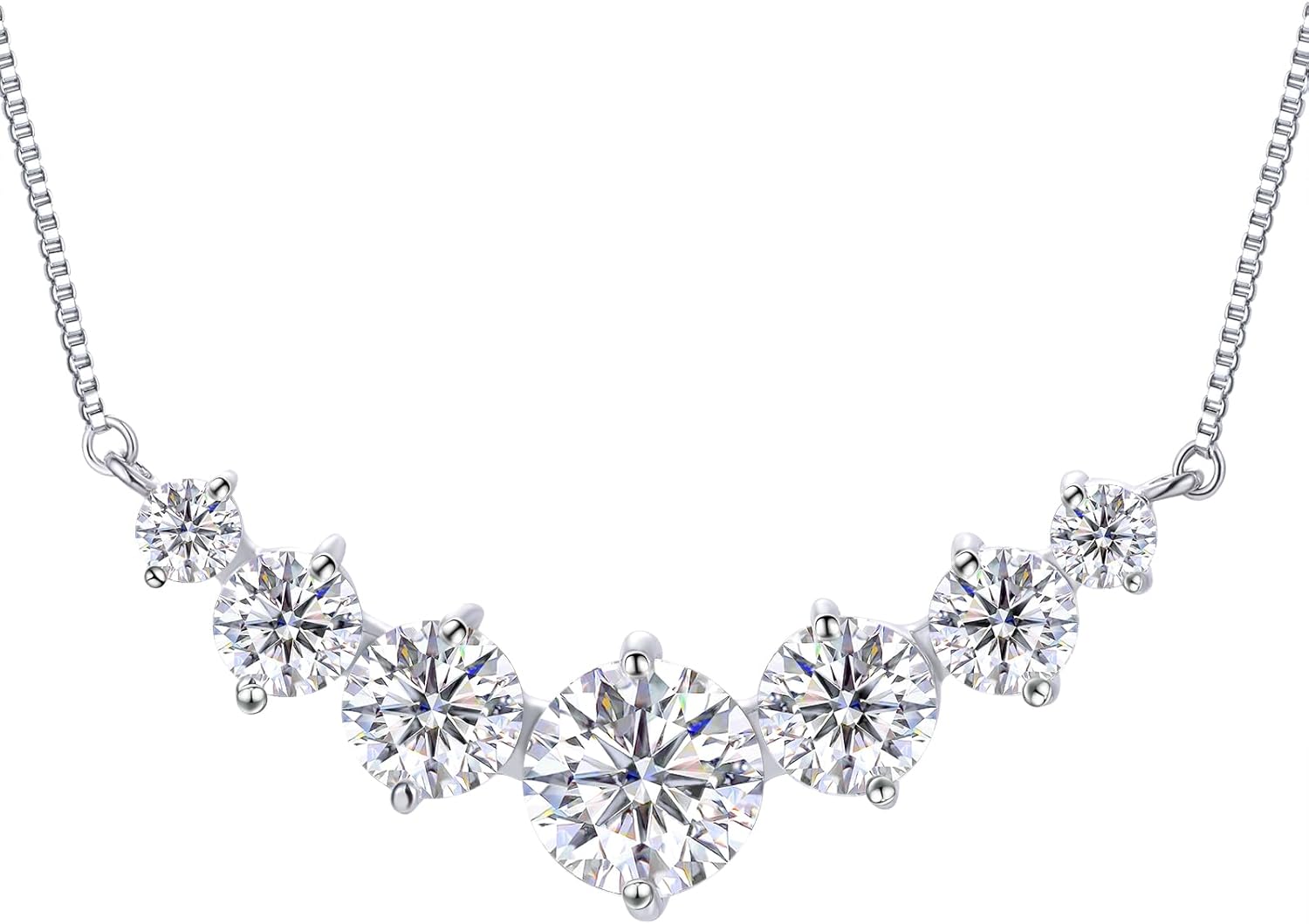 TUHE 7 Stones Moissanite Necklace for Women, 1.7-5.0 Carat Smile Moissanite Pendant Necklace 18k Gold Plated Sterling Silver 16.5+2.5 inch Box Chain Tennis Necklaces with Certificate of Authenticity
