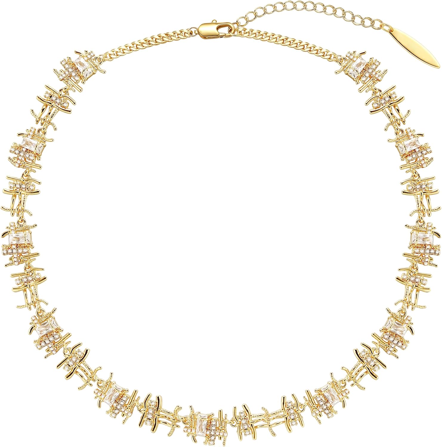 Chunky Braided Chain Necklace for Women, 18K Gold Plated Handmade Braided Cubic Zirconia Chain Choker Necklace Dainty Gold Choker Necklaces for Women Gifts Jewelry 16.9"