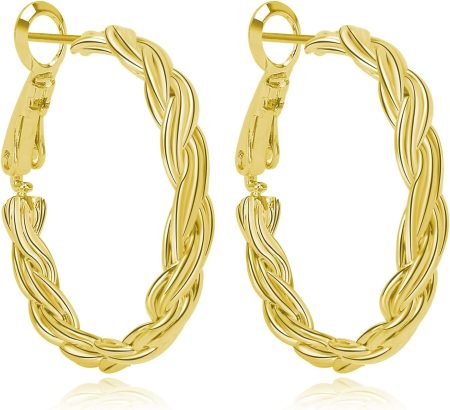 14K Gold Hoop Earrings for Women Cable Twist Design Hypoallergenic Snap Closure Durable 14K Gold Earrings for Women Gift Ready