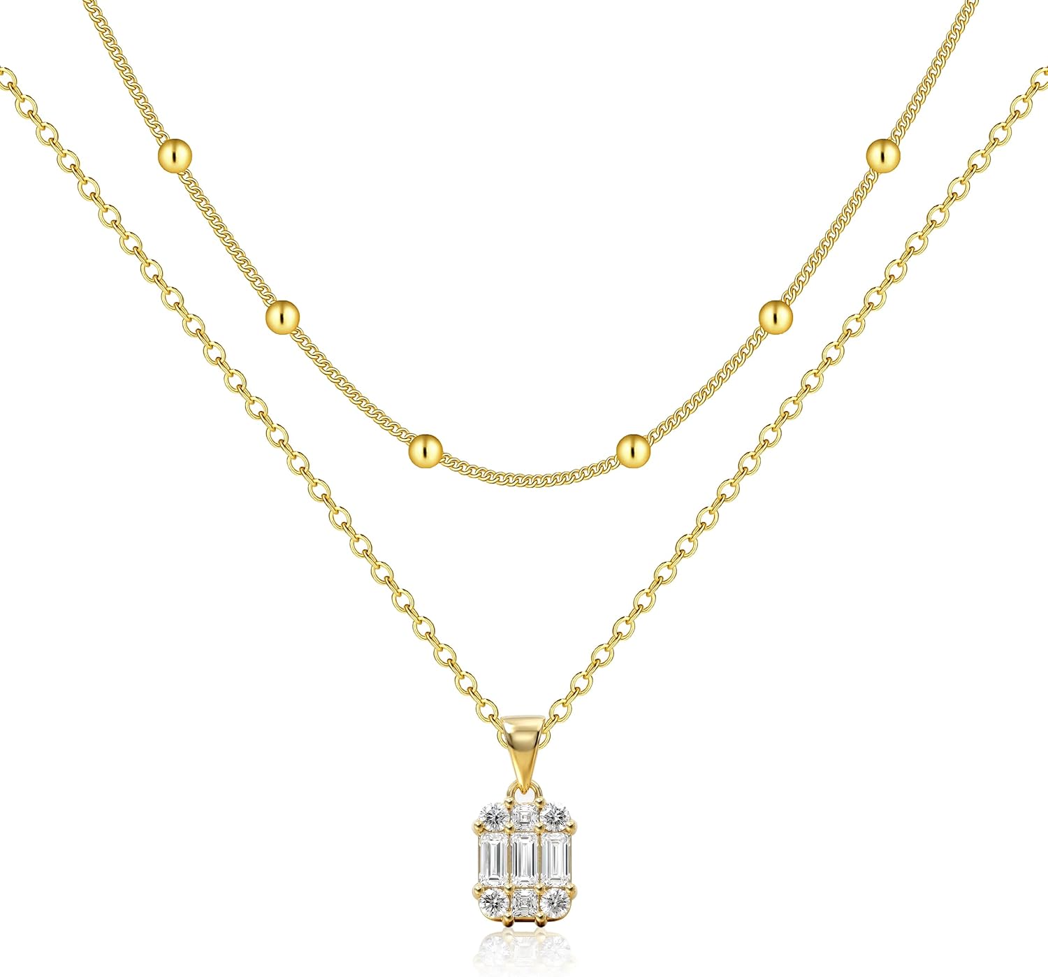 Silver Diamond Necklaces for Women Set, Layered Dainty 14K Gold Silver Plated Choker Chain Simple Pendent Diamond Necklace Stackable, Trendy Prom CZ Jewelry Gifts for Women