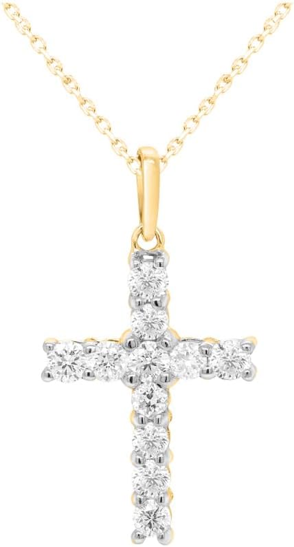Certified Lab Grown Diamond Cross Necklace 925 or 14K Gold Plated Silver | 1/2-1 CTW F-G Color and VS2-SI1 Clarity