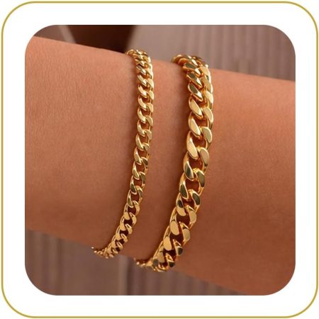 Gold Bracelets for Women Waterproof，Chunky 14K Gold Plated/Sterling Silver Plated Dainty Stackable Cuban Link Chain Bracelets Set Non Tarnish Minimalist, Adjustable Trendy Jewelry Gift