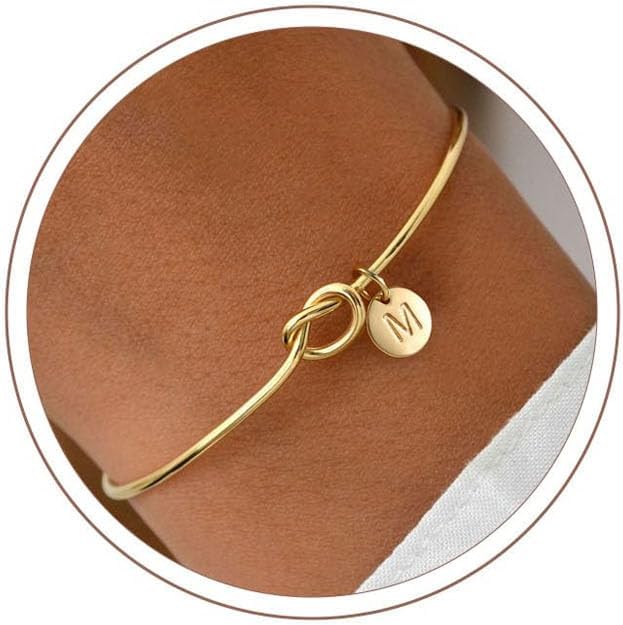 Turandoss Initial Bracelets for Women - Dainty Knot Letter A-Z Initial Bracelet Personalized Cuff Bangle Bracelet for Women Jewelry Gifts