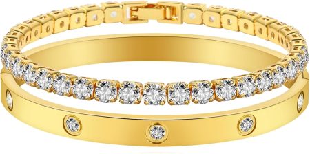 Gold Bracelets for Women 18K Gold Plated Love Friendship Bracelet With Cubic Zirconia Cuff Bangle Jewelry Set Witness the Gift of Love