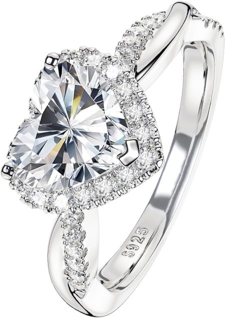 Heart Moissanite Promise Rings for Her, Engagement Rings for Women | 2CT D Color VVS1, 925 Sterling Silver, Heart Shaped Halo Solitaire, Twisted Infinity Knot, Wedding Anniversary, Certificate