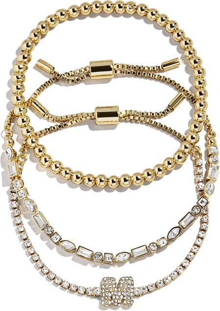 BaubleBar Three Bracelet Gift Set for Women, Gold-Plated Initial Beaded Bracelets, Fashion Jewelry, Personalized & Trendy Gift, Fashion Jewelry Set